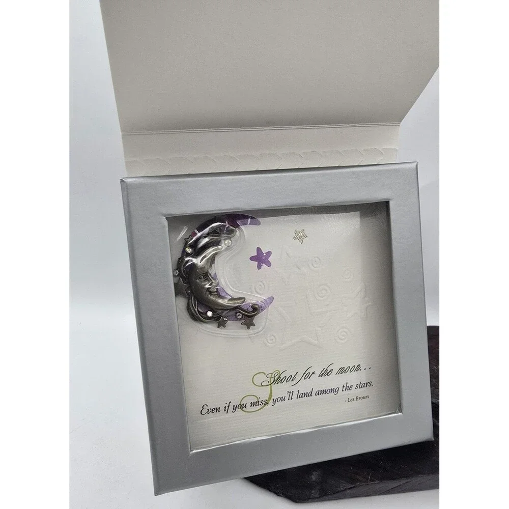 Les Brown Shoot For The Moon Quote & Brooch Pin Moon Face & Stars Celestial